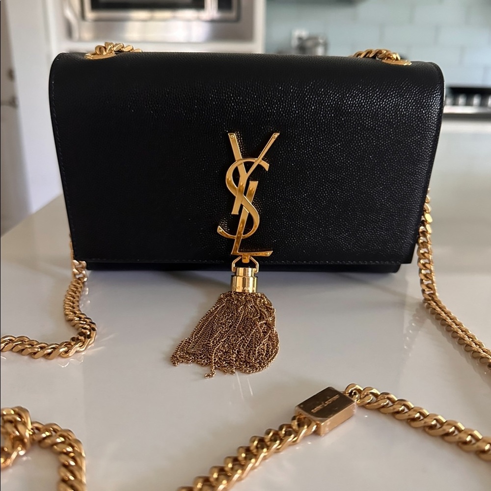 YSL Small Kate with tassel in black and gold hardware.
